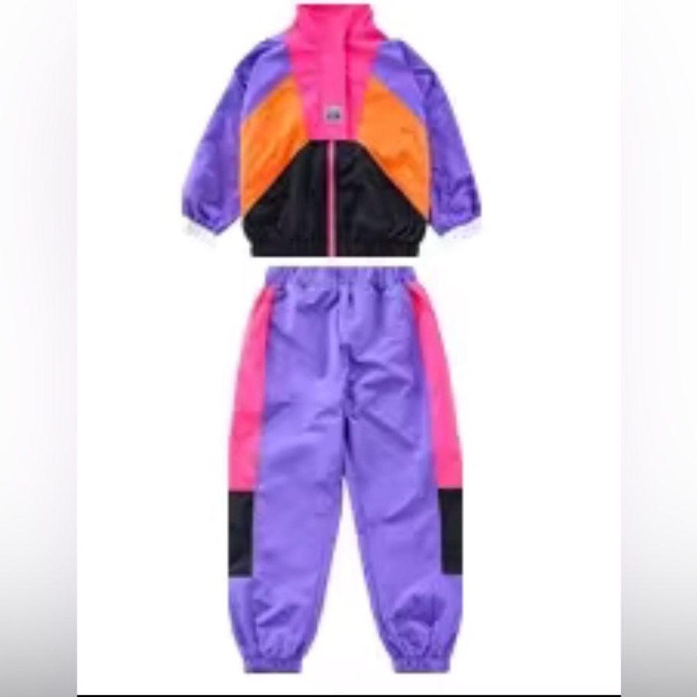 Calculated Retro Hip-Hop Kids Purple Colorblock Dance Costume Tracksuit 6Y Y2K - Picture 16 of 16